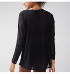 Mode Damen Atmungsaktive Lockere Schnelltrocknende Langarm Yoga Shirts Schlankmachende Seitenschlitze Freizeit Laufen Fitness Radfahren Oberteile