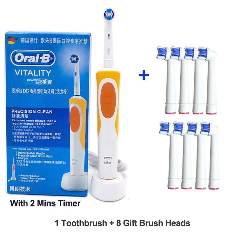 Oral B Elektrische Zahnbürste 2D Rotierende Vibrationsreinigung Ladezahnbürste Cross Action Borsten Mundpflege 4 Geschenk-Bürstenköpfe gratis