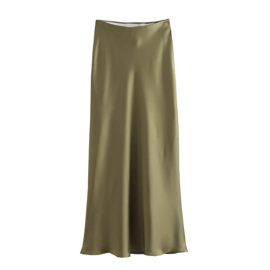 ETJ 2025 Damen Frühling neue elegante Mode All-in-One Stretch High-Waist A-Linie Seidensatin Rock in mehreren Farboptionen