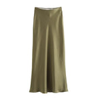 ETJ 2025 Damen Frühling neue elegante Mode All-in-One Stretch High-Waist A-Linie Seidensatin Rock in mehreren Farboptionen