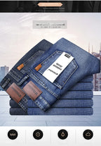 2024 Gerade, normale blaue Stretch-Jeans Frühling Herbst Herren Klassische Jeans Business Fashion Smart Jeans für Herren