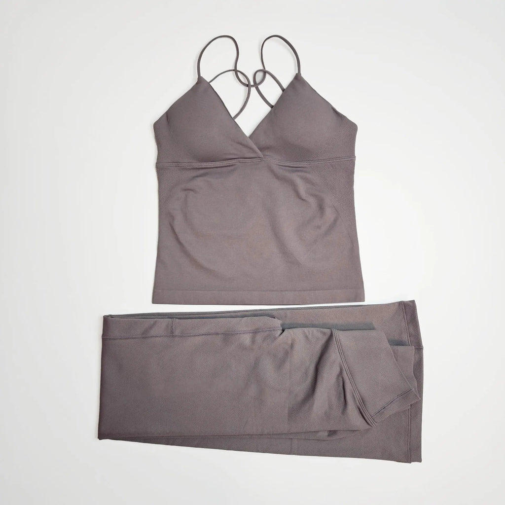 NCLAGEN Damen-Sportbekleidung, Vision-Set, verdrehtes Langarm-Oberteil vorne + Schlaghose, 2-teiliger Fitnessanzug, Trainings-Lauf-Outfit, Fitnessstudio-Kleidung