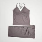 NCLAGEN Damen-Sportbekleidung, Vision-Set, verdrehtes Langarm-Oberteil vorne + Schlaghose, 2-teiliger Fitnessanzug, Trainings-Lauf-Outfit, Fitnessstudio-Kleidung