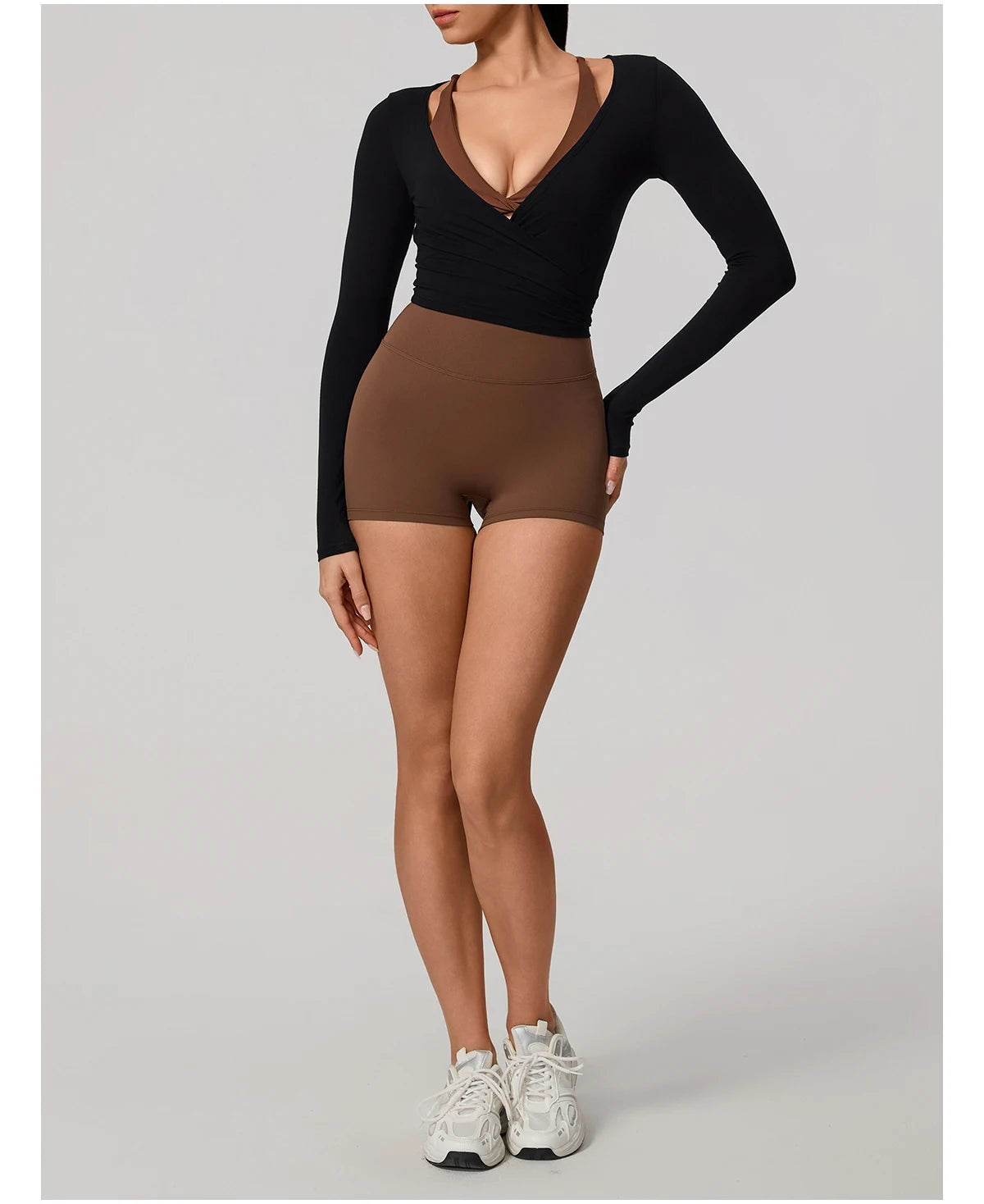 Neue Sommer Damen Yoga Langarm Einteiler Träger Yoga Kleidung Weibliches Training Premium Ballett WickeloberteileFrauen Fitness Sport Top