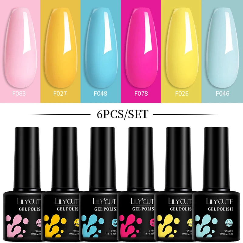 LILYCUTE 7ML 6PCS Neon Gel Nagellack Set fluoreszierend Farbwechsel Semi Permanent Soak Off Maniküre-Kit Nail Art Gel