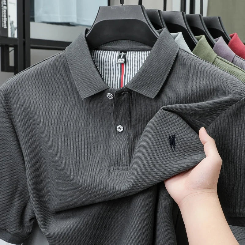 Polo-Shirt aus 100 % reiner Baumwolle, Kurzarm, High-End-Luxusmarke, Mode, Paul Pony Stickerei, Golf, Business Casual Herren T-Shirt