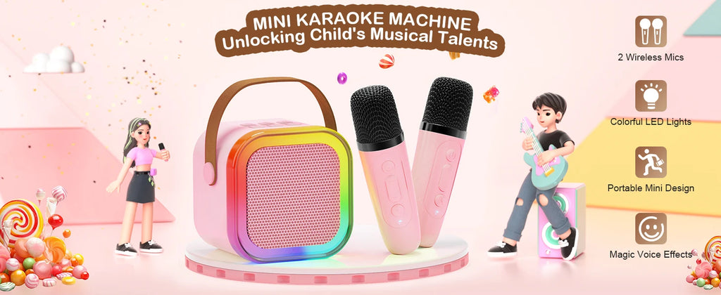 Viel Spaß mit der Party-Portable 2-teiligen Bluetooth Karaoke Maschine mit 5.3PA Lautsprechersystem, kabellosen Mikrofonen für Home Entertainment