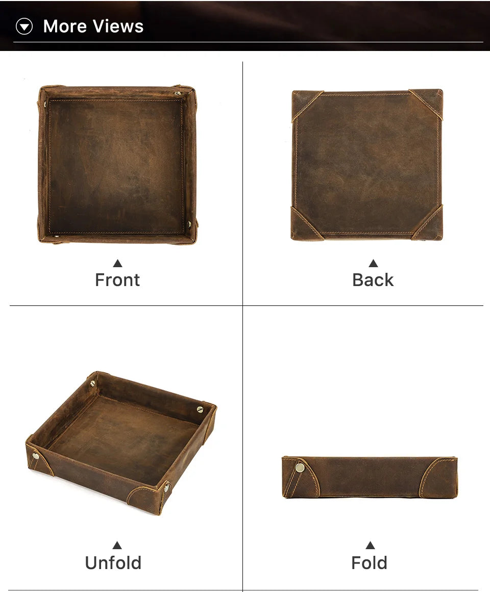 Retro Genuine Leather Storage Tray Desktop Organizer For Key Jewelry Coins Cable Cosmetic Storage Box Home Decoration