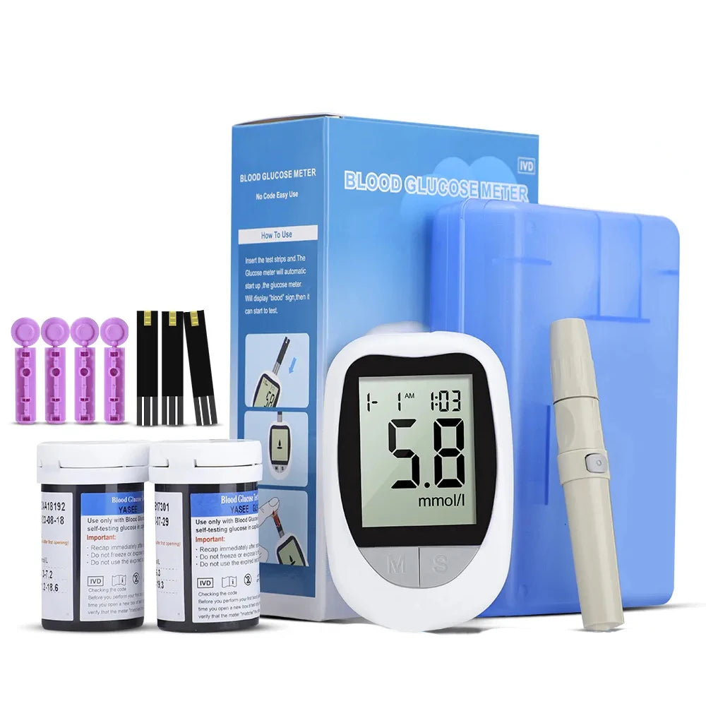 Medizinischer Blutzuckermesser 50 Blutzuckerteststreifen Lanzetten Blutzuckermessgerät Kit Zuckermonitor Glucometro für Diabetes mmol/L oder mg/dL Hauptbild