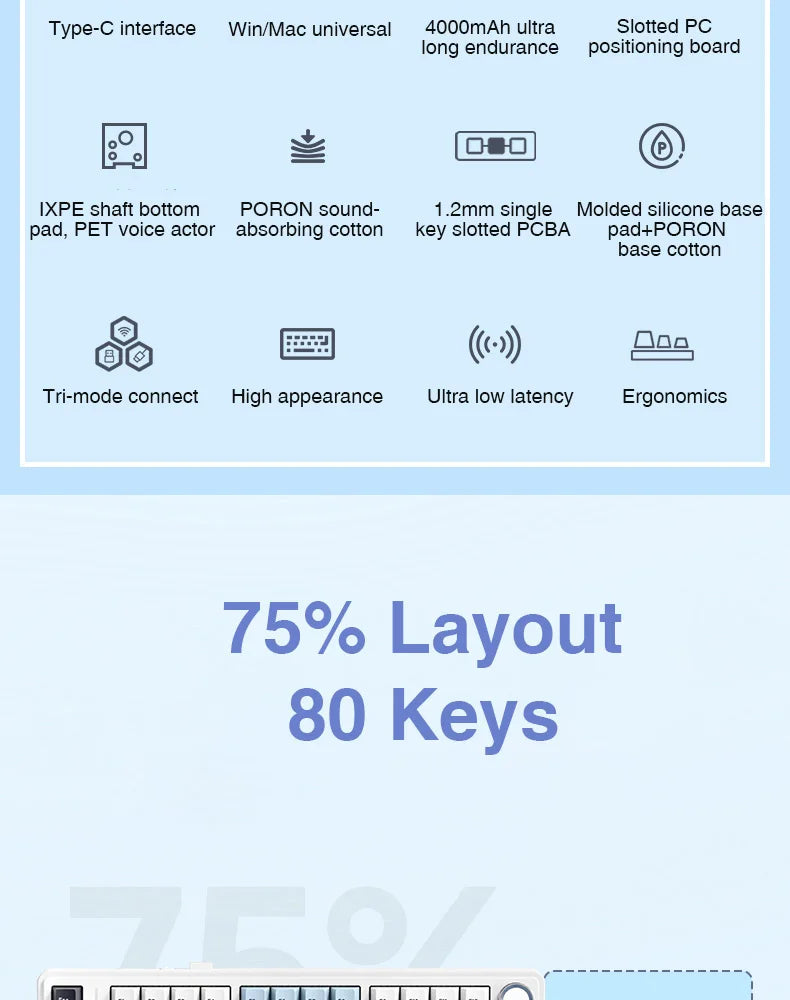 AULA F75 2.4G Kabellos/Bluetooth/Kabelgebunden Gaming Mechanische Tastatur RGB Angepasstes 75% Layout OEM Profil Gasket Struktur