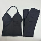 2-teiliges Set Yoga Leggings Set Damen Rückenfreie Tank Tops Hohe Taille Scrunch Gym Anzug Fitness Kleidung Outfit Yoga Set