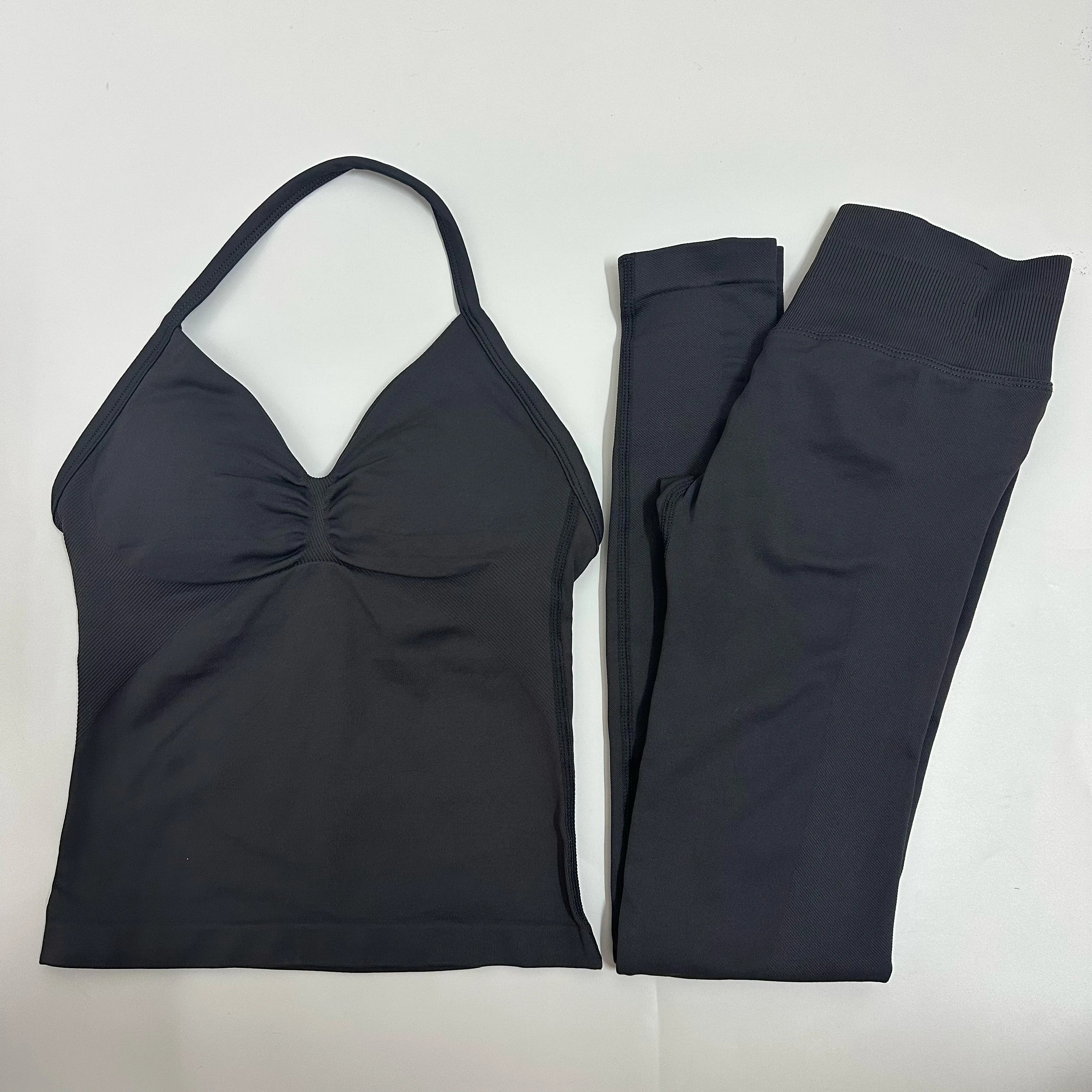 2-teiliges Set Yoga Leggings Set Damen Rückenfreie Tank Tops Hohe Taille Scrunch Gym Anzug Fitness Kleidung Outfit Yoga Set