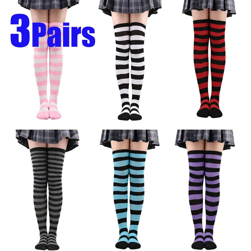 Farbige gestreifte Strümpfe Japanische Overknee-Socken Mode Frauen Warmhalten Socken Sexy Schlanke Lange Socken Strumpfwaren JK Cosplay Lolita Y2k Hauptbild