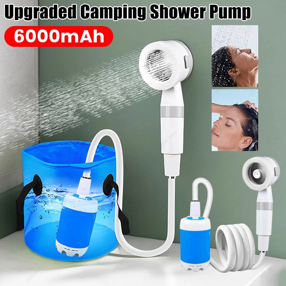 Tragbare Campingdusche mit Digitalanzeige 4000mAh Verbesserte wiederaufladbare elektrische Duschpumpe Camping Strand Wohnheim