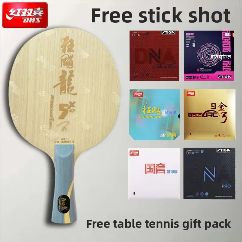 DHS Hurricane Long 5X Ma Long Profi-Tischtennisholz mit innerem Carbon-Griff Offensiv-Topspin-Tischtennis-Schlägerkombination für Sport