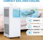 3-in-1 9000 BTU Portable Air Conditioner,Efficient Cooling,Dehumidifier 42L/day,Fan 2 Speed,Digital Display,Remote Control