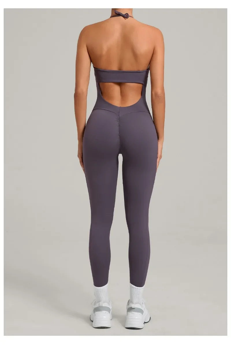 Damen Yoga Jumpsuits Sport Fitness Einteiler Schönheits-Rückengurt Tasche Hüfthebend Slim Fit Laufen Workout Training Bodysuit