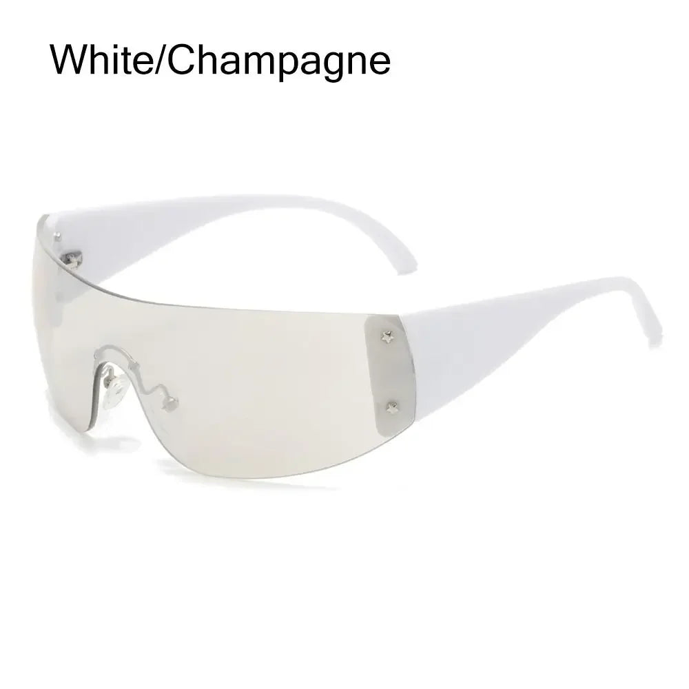 Neue Y2K Randlose Punk-Sonnenbrille Goggle Damen Herren Luxusmarke Wrap Around Sonnenbrille Fünf Sterne Eyewear Sport One Piece Shades