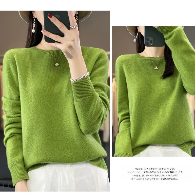 100 % Merinowolle Pullover Damen O-Ausschnitt Kaschmir Strickwaren Female Pullover Herbst Winter Freizeit Oberteile Einfarbig Weiche Kleidung