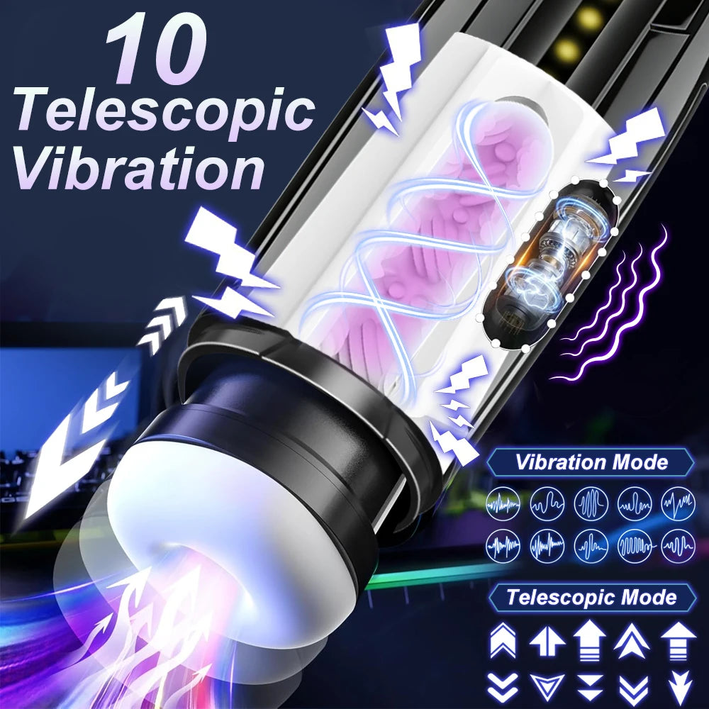 Elektrischer Teleskop-Saugvibrator mit 10 Frequenzen, Masturbator zur Desensibilisierung des männlichen Penis, Erwachsenenprodukte