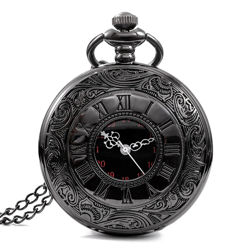 Vintage Charm Black Unisex Fashion Roman Number Quartz Steampunk Pocket Watch Women Man Necklace Pendant with Chain Gift Hauptbild
