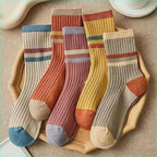 5 Paar gestreifte Socken für Damen, bequem, weich, mittellang, Winter, Harajuku, lustige Freizeitsocken, Damenstrümpfe, Strumpfwaren