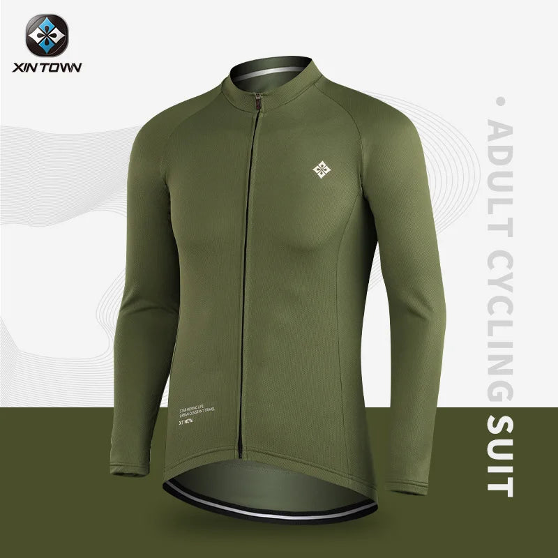 XINTOWN Herren Langarm-Radtrikot, Rennbekleidung für Frühling/Sommer, Export-Fahrradbekleidung, einfarbiges Langarm-Oberteil