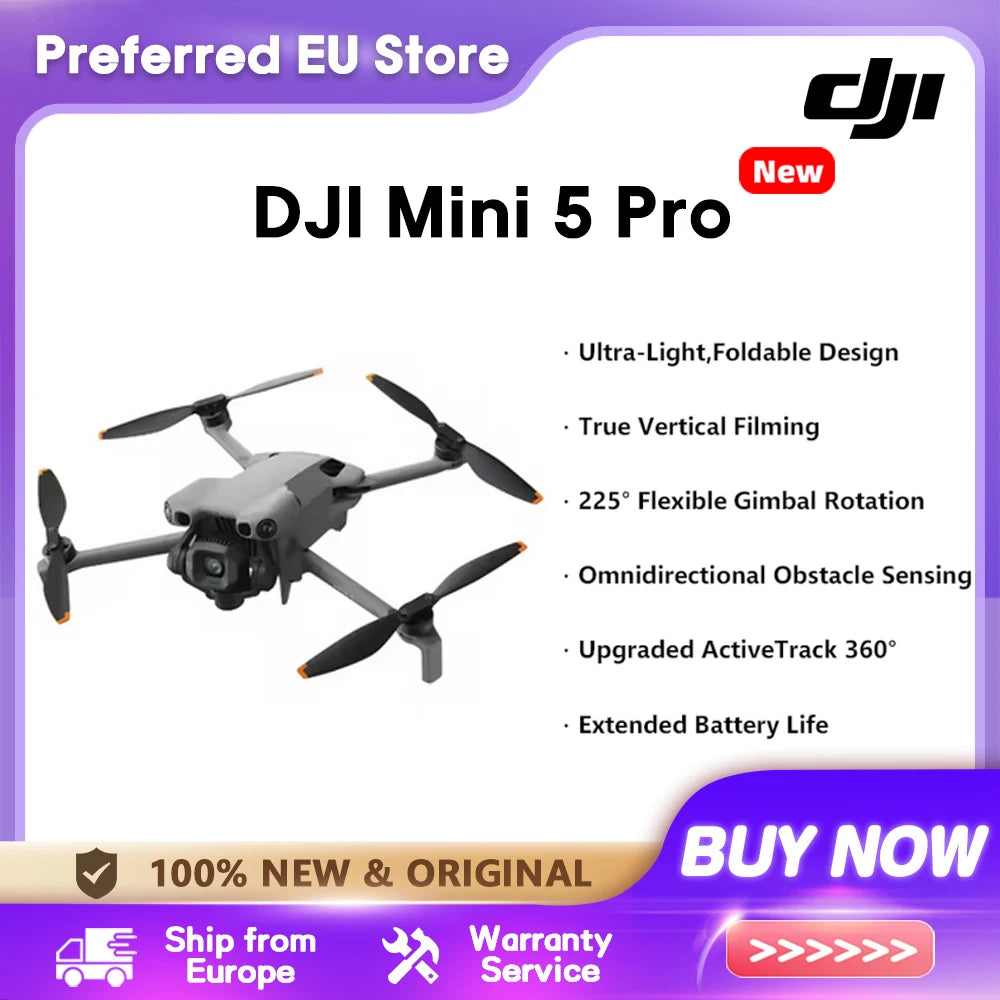 DJI Mini 5 Pro Ultraleichte & faltbare Kameradrohne 1-Zoll-CMOS Omnidirektionale Hinderniserkennung ActiveTrack 360° 225°-Gimbal-Rotation 20 km Übertragung 4K Drohne für Anfänger C0