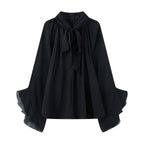 NLZGMSJ Schleifendekoration Locker Langärmlige Blusen für Damen Neue Mode Rüschenkante Hemden und Blusen Damen Top
