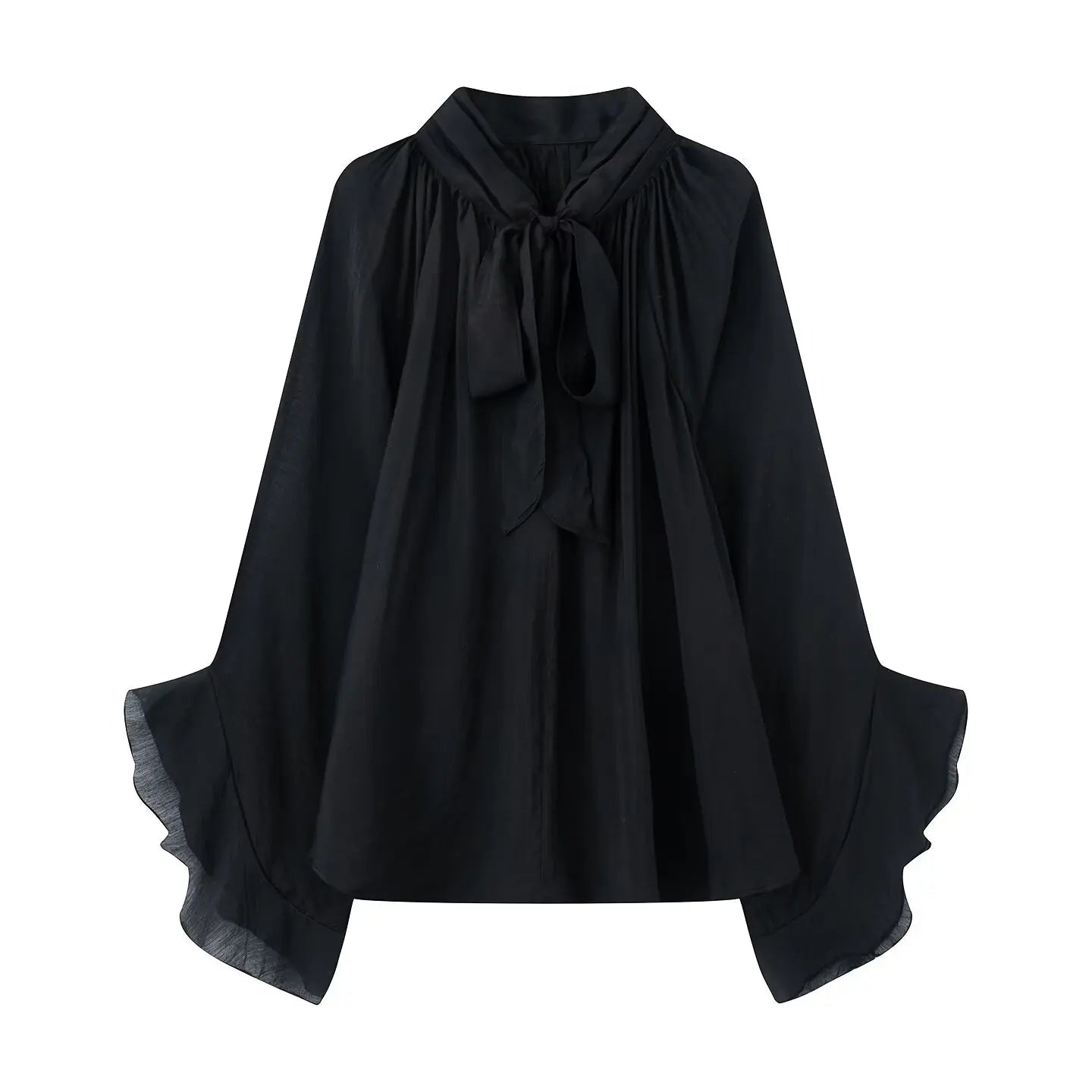 NLZGMSJ Schleifendekoration Locker Langärmlige Blusen für Damen Neue Mode Rüschenkante Hemden und Blusen Damen Top