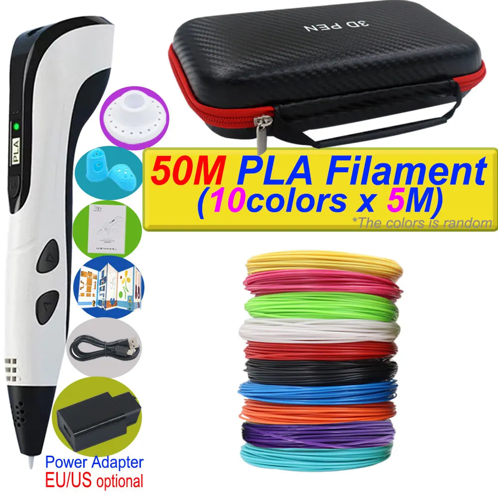 2026 Neue 3D-Druckstift DIY Dreidimensionale Malerei Kinderspielzeug mit LCD-Bildschirm Netzteil 200M PLA-Filament Spielzeug Geschenk