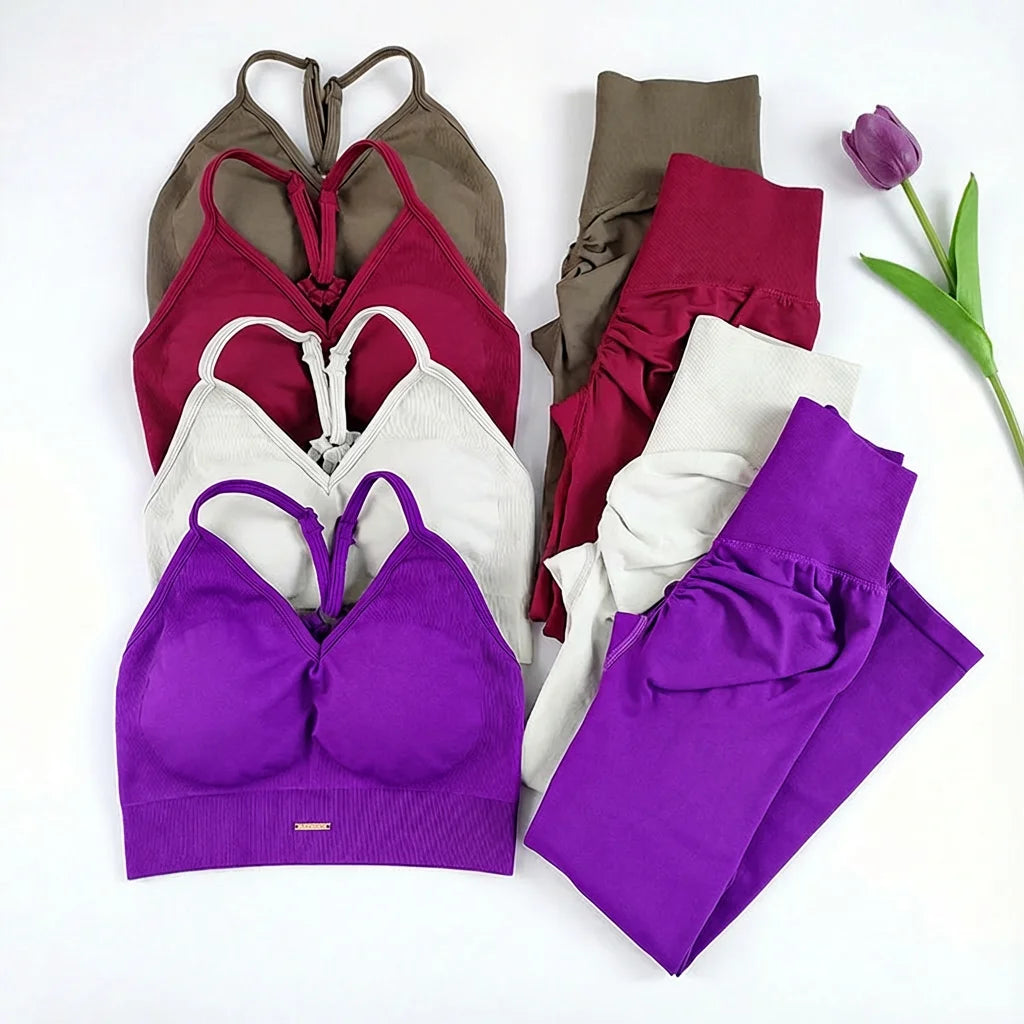 Nahtloser Yoga-Anzug für Damen, hohe Taille, Sport-BH, Leggings, Fitnessstudio-Set, Fitness-Anzug, Workout-Leggings-Set, Pilates-Sportbekleidungs-Outfit Hauptbild