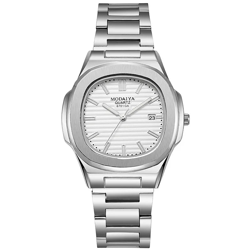 2024 Luxus Mode Casual Herrenuhren Großes Zifferblatt Silber Edelstahl Kalender Quarz Armbanduhr Klassische Top-Marke Herrenuhr Hauptbild