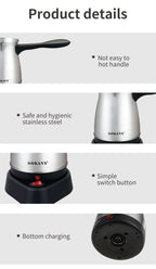 500ML Turkish Electric Kettle Portable Stainless Steel Teapot Water Boiler 220V Home Tea Pot Coffee Maker Machine 5 Cup 주전자 전기포트