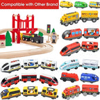 Magnetischer elektrischer Zug Lokomotive Holzeisenbahn Schlitz Diecast Eisenbahn mit zwei Waggons Zug Holz Kinderspielzeug Biro Leduo Strecke