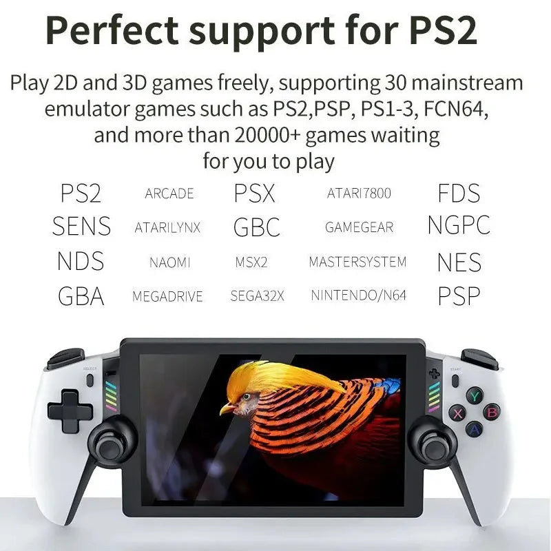 M28 Retro Handheld-Videospielkonsole, 7,1-Zoll-Bildschirm, über 30 Emulatoren für PS2/PS1/PSP, 3D-Dual-Analog-Sticks [God of War Klassiker