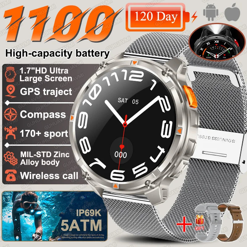 2026 Neue T-Rex3 Pro 1100mAh Akku Smartwatch GPS-Route 5ATM Wasserdicht Sport Lauf-Tracker Outdoor Kompass Militär-Smartwatch