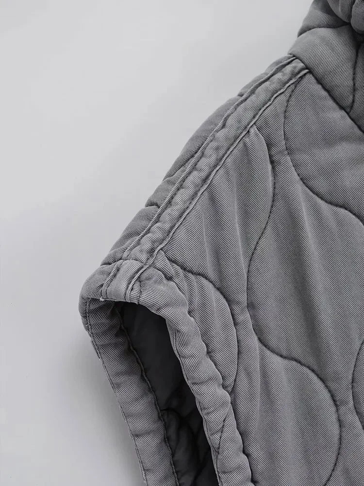 Herbst Winter Damen Stehkragen Leichte Ärmellose Baumwollweste Damen Taschendekoration Tanktop