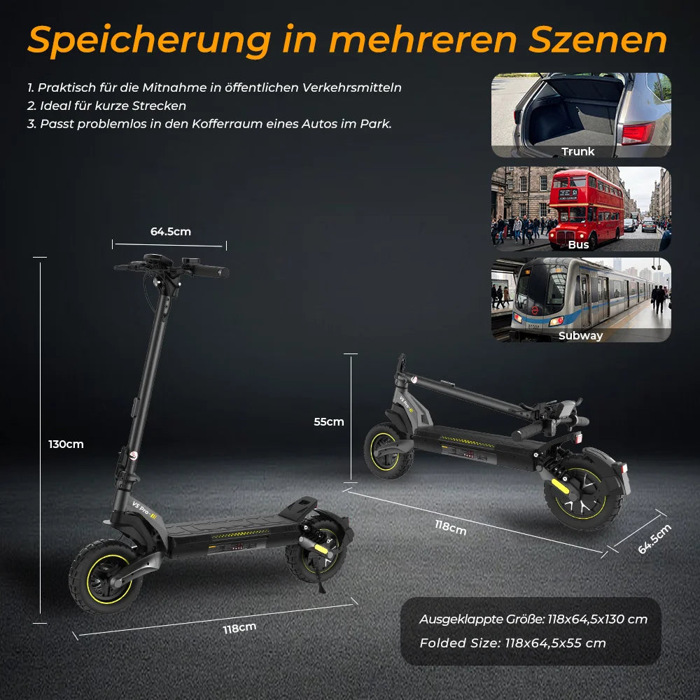 V5Pro Offroad E-Scooter 10 Zoll ABE zertifiziert 500W 48V12.5Ah Geländereifen Dual Federung E-Bremse Voltix APP Deutschland