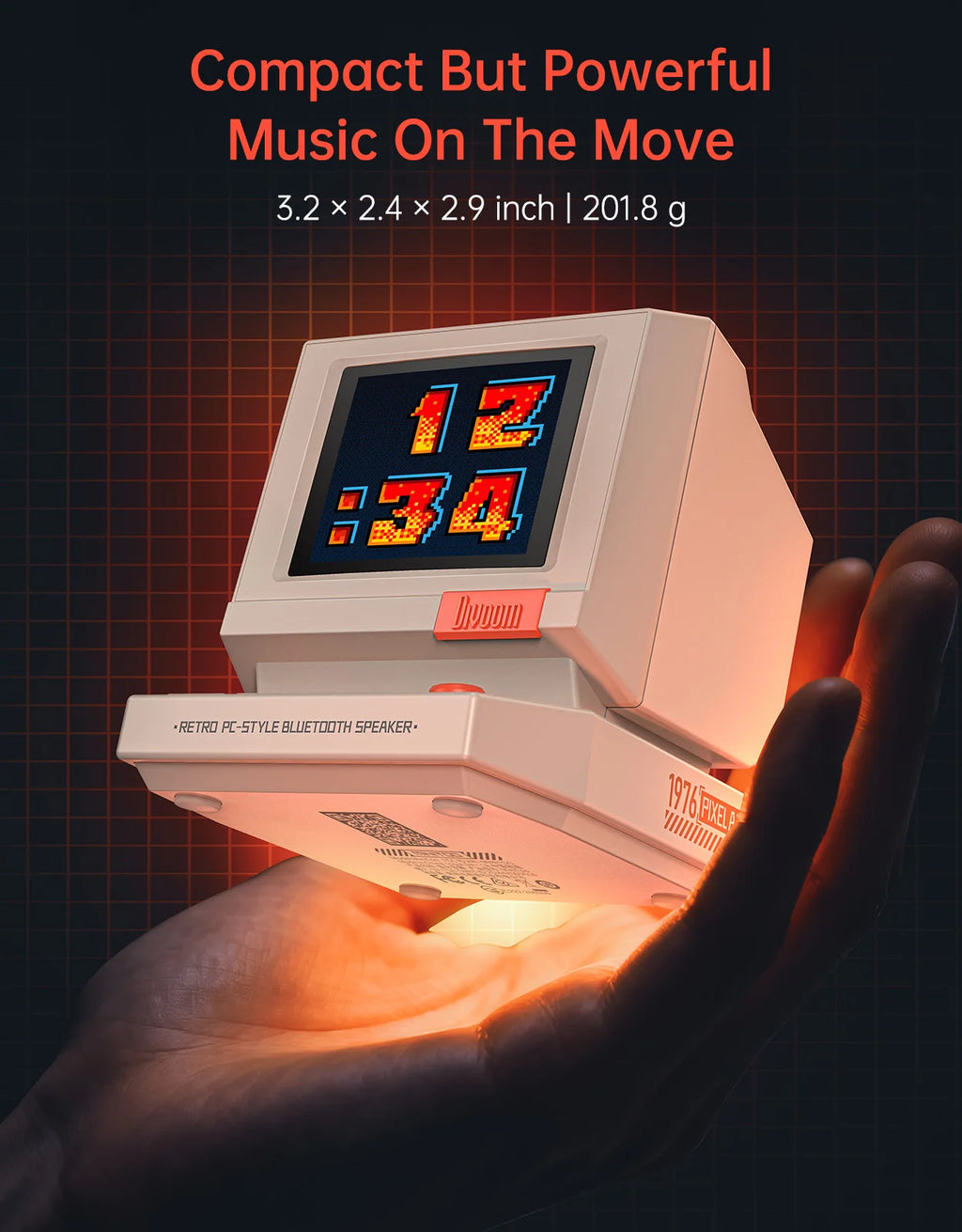 Divoom MiniToo Retro Bluetooth-Lautsprecher Tragbarer Pixel-Display-Musikbox Retro-Computer-Stil Lautsprecher Geschenk
