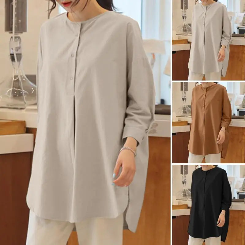 ZANZEA Mode Herbst Langarm Bluse Damen Weites Hemd Elegant Einfarbig OL Arbeitsplatten Lässig Locker Urlaub Arbeit Blusen Damen