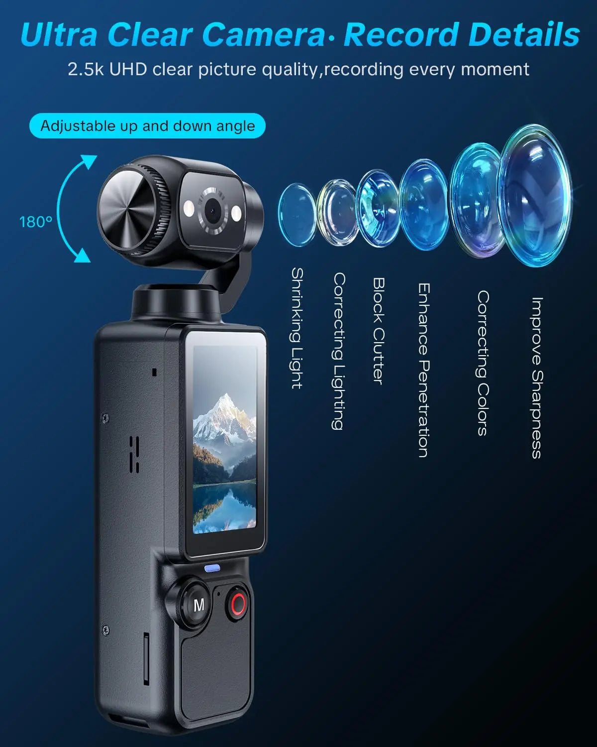 4K HD-Videokamera mit 1,9" CMOS, wiederaufladbar über USB, 180° drehbarer Action-Camcorder für Vlogging, Live-Streaming
