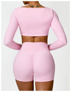 Hearuisavy Summer Casual Quick Dry Sportswear Women Square Neck Gym Top Women Fitness Sports Crop Top Long Sleeve Yoga Clothing