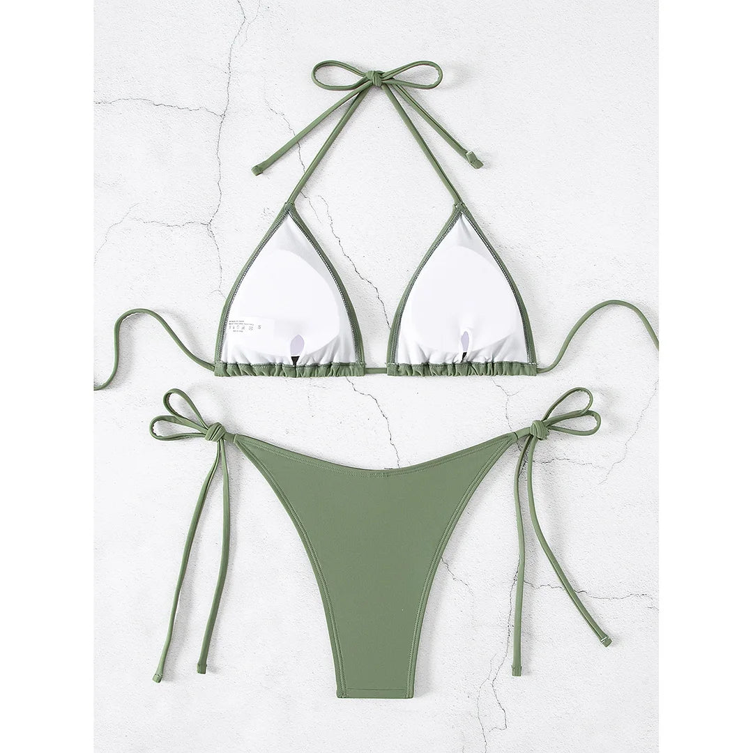 7 Farben Neckholder Brasilianischer Bikini Damen Bademode Weiblicher Badeanzug Zweiteiliges Bikini-Set Gepolsterter Badeanzug Damen V3536