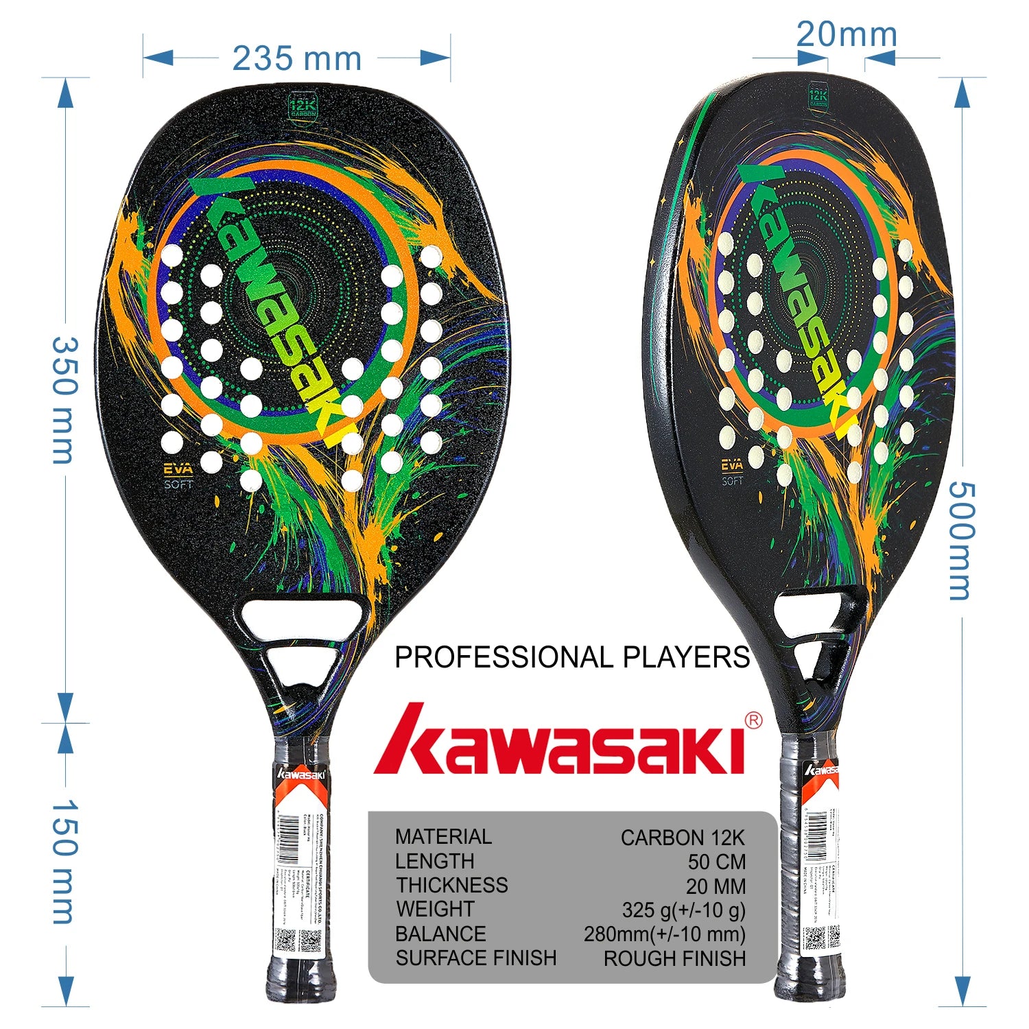 Kawasaki Beach-Tennisschläger aus Carbonfaser mit weicher Schlagfläche und schützender Schlägerhülle