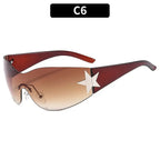 Neue Y2K Randlose Punk-Sonnenbrille Goggle Damen Herren Luxusmarke Wrap Around Sonnenbrille Fünf Sterne Eyewear Sport One Piece Shades