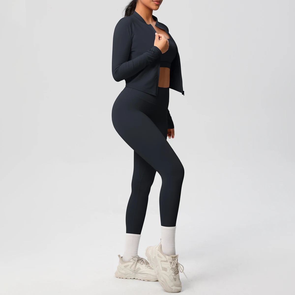 3-teiliges Sportbekleidung Yoga-Set Gym Sport-BH Reißverschlussjacke Leggings Kleidung Sportbekleidung Yoga-Anzüge für Damen Fitness-Set Trainingsanzug