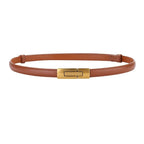 Adjustable Women’s Skinny Thin Belt, Classic Solid Color Genuine Leather Waistband for Trendy Coats and Dresses