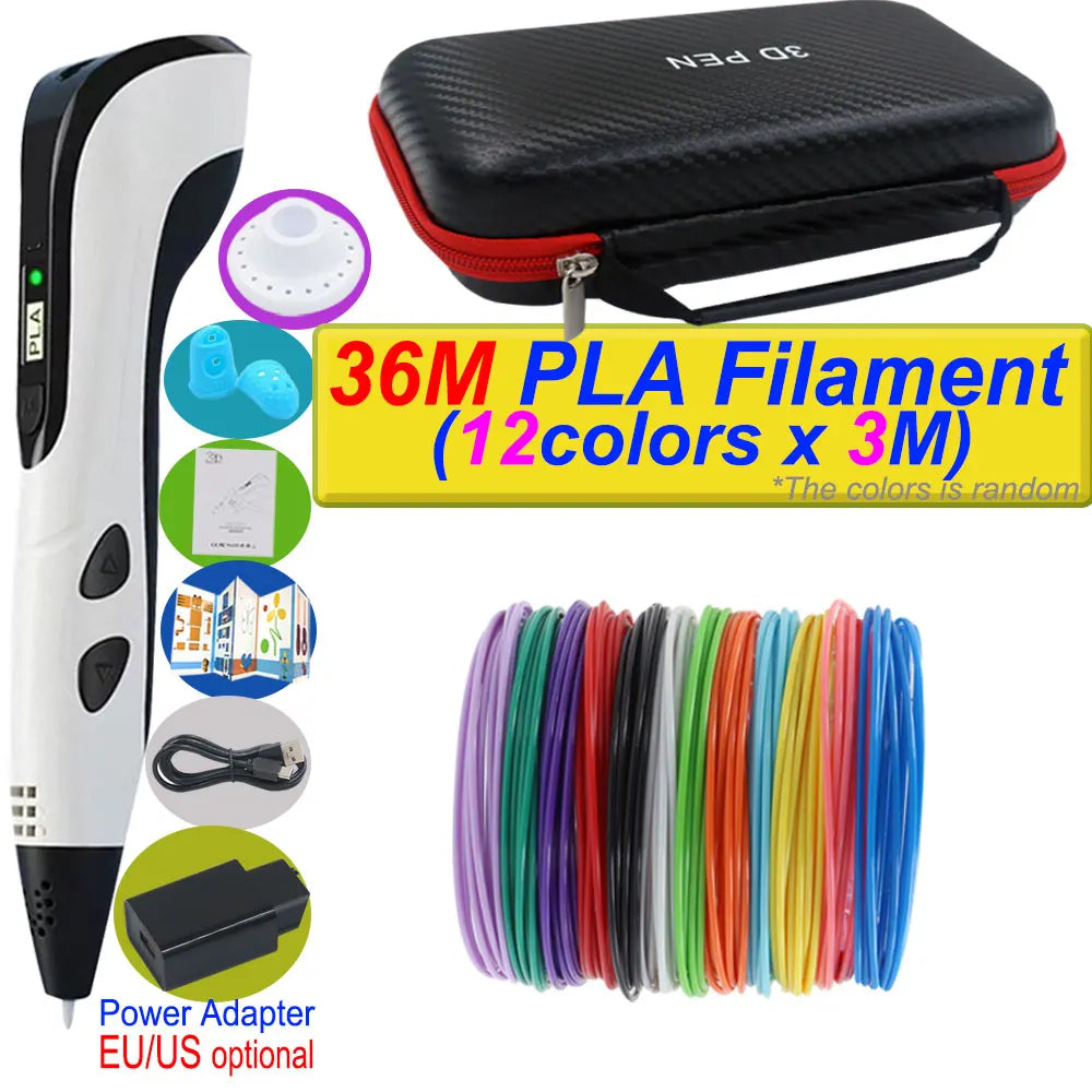 2026 Neue 3D-Druckstift DIY Dreidimensionale Malerei Kinderspielzeug mit LCD-Bildschirm Netzteil 200M PLA-Filament Spielzeug Geschenk