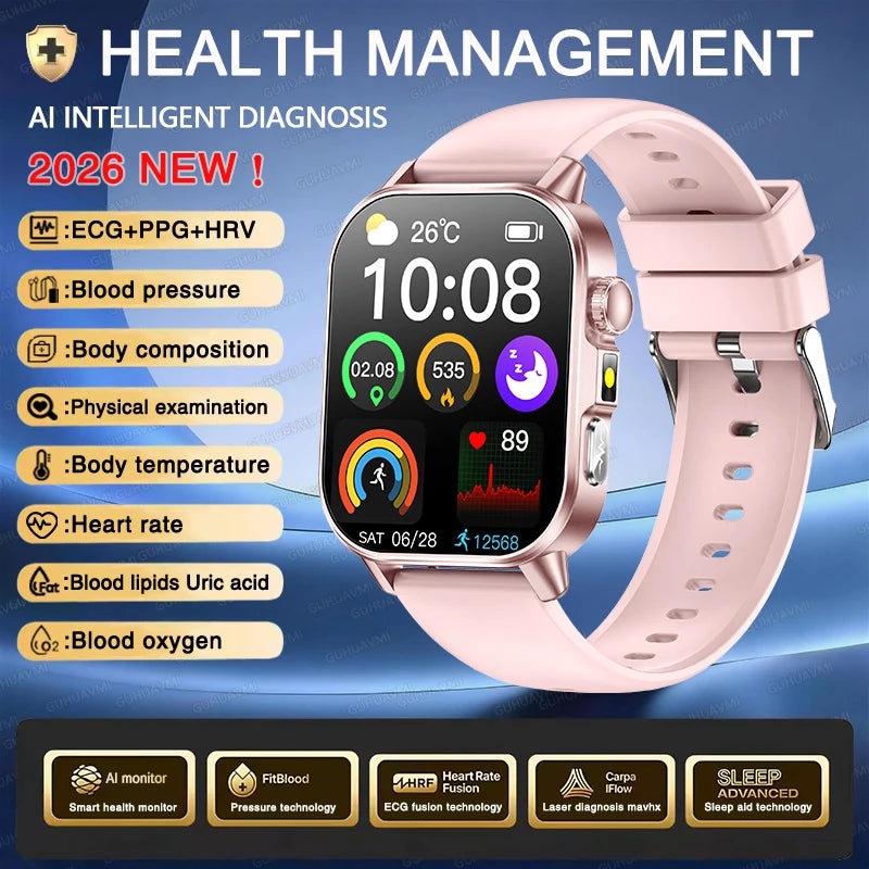 Neue Herren Smartwatch für präzise Gesundheitsdiagnose: EKG, Blutdruck, Blutsauerstoff, Blutfett, Harnsäure, Temperatur, Bluetooth-Anruf